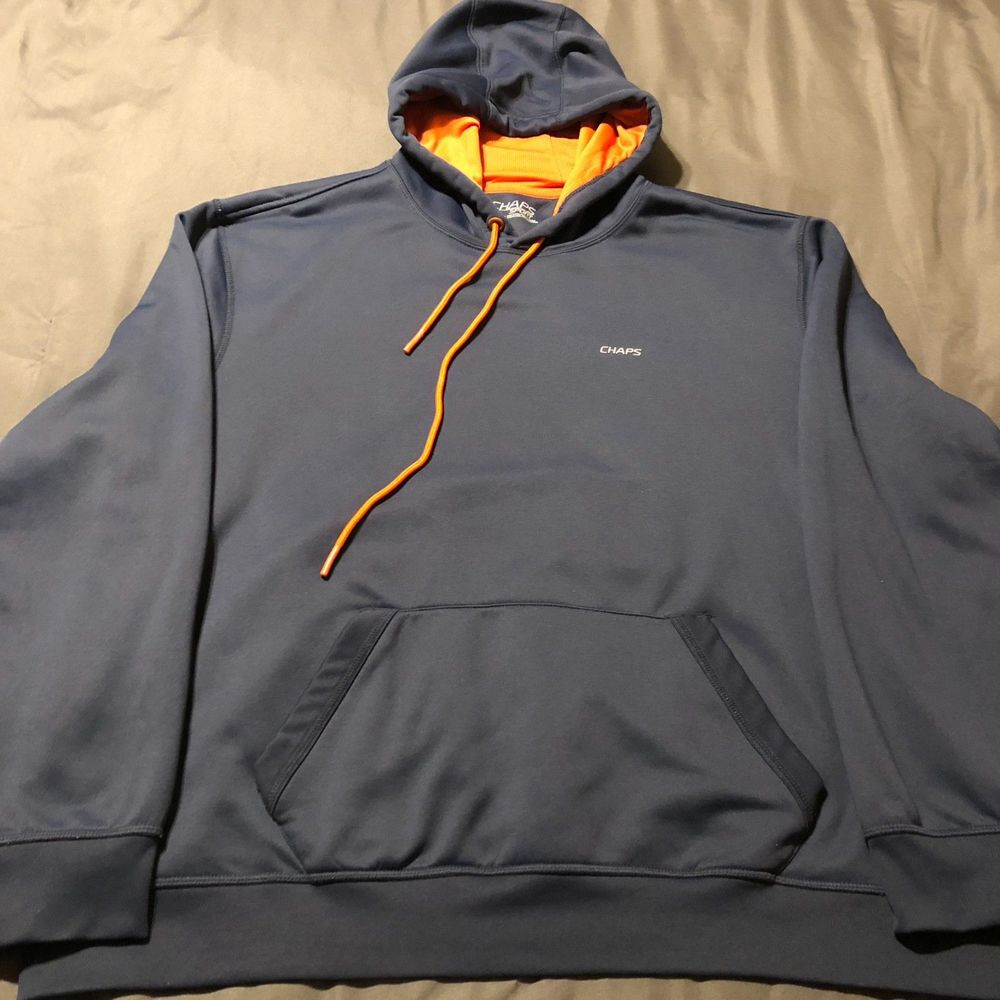 Chaps Sport Navy Blue Pullover Orange Net Hoodie Pockets Men's Size 2X XXL
